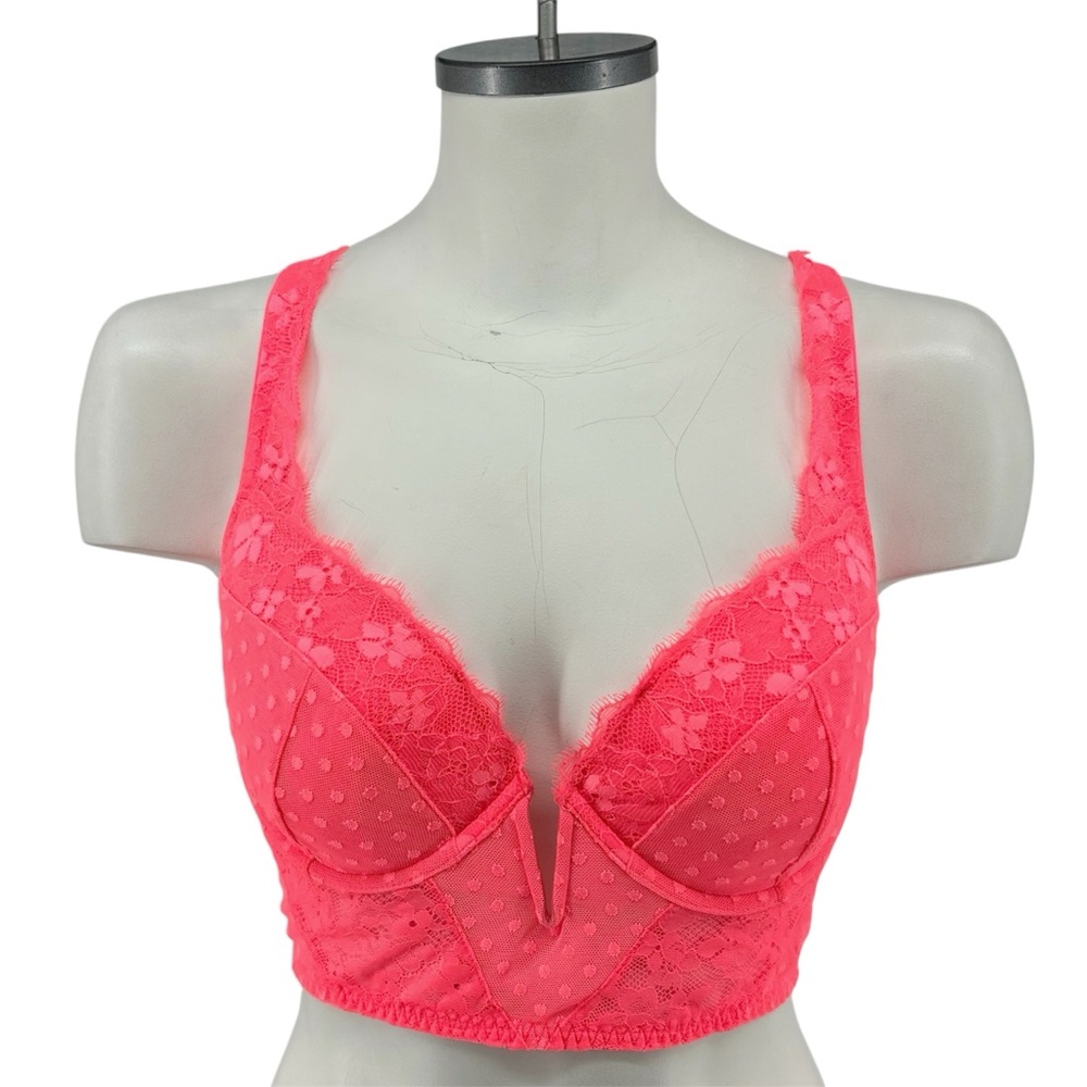 NWT Victoria’s Secret Hot Pink Lace Dream Angels Lightly Lined Longline Bra 36DD